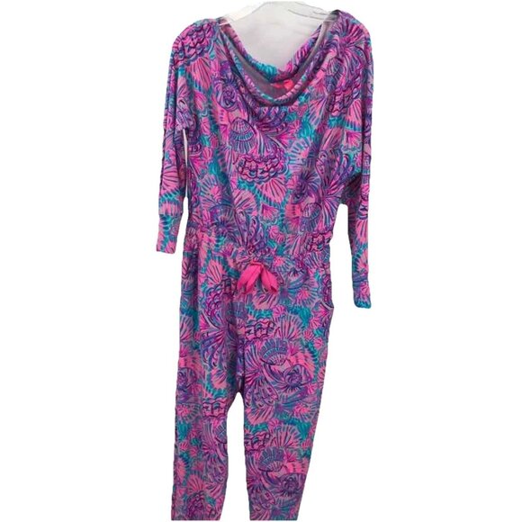 Lilly Pulitzer Sheera One-Shoulder Multicolor Jumpsuit Sz M Fall Relaxed Fit - Picture 4 of 6